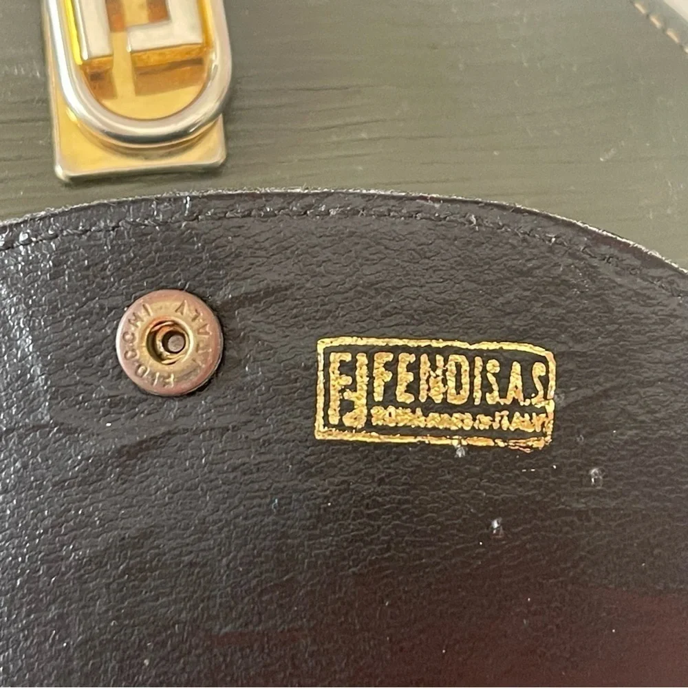 Fendi Wallet Zucca Demi-Lune Bi-Fold Coin Purse Vintage Luxury Brown Green