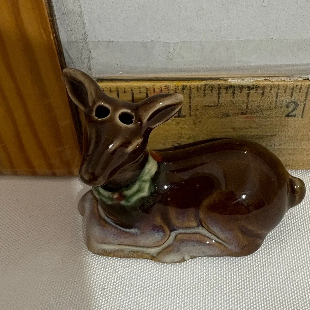 vintage ceramic deer salt and pepper shaker, part of a Fox & Deer Holly Berries‎