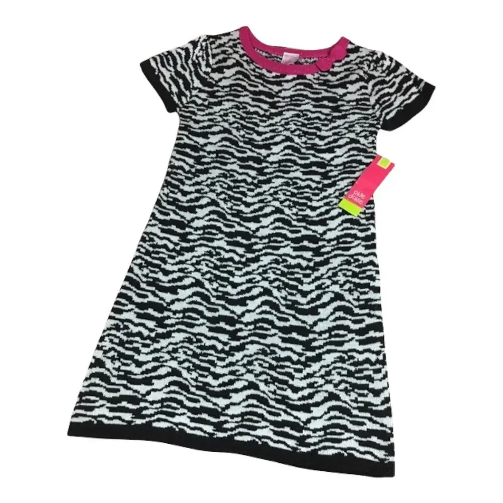 Okie Dokie Girls Dress Size 6 Zebra‎ Print Sweater Sparkly Black Pink NEW