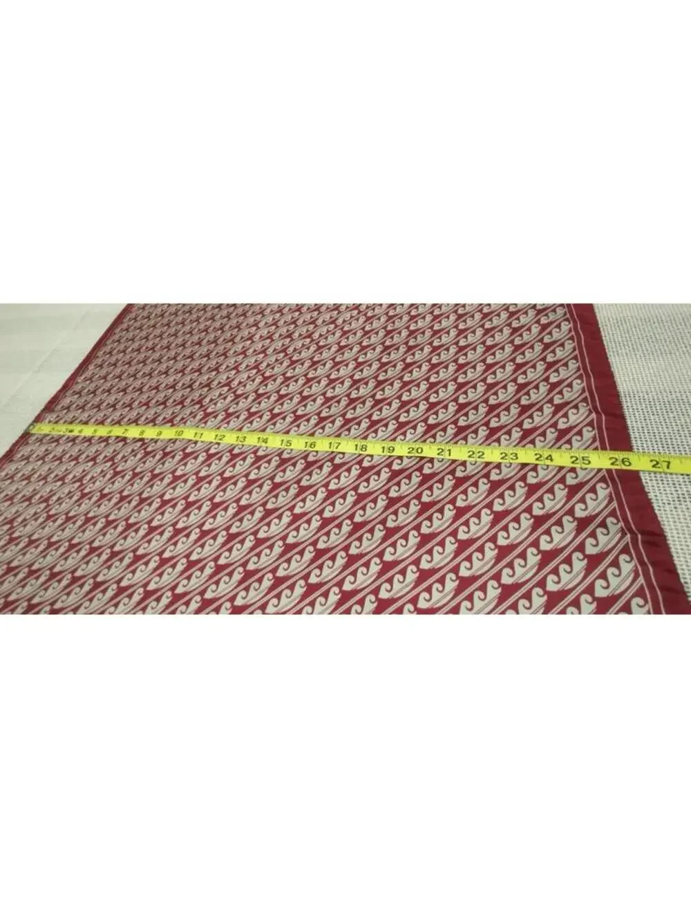1970s Burgundy Gray ALL SILK SCARF Waves Pattern Japanese Asian Neck Mens Scarf