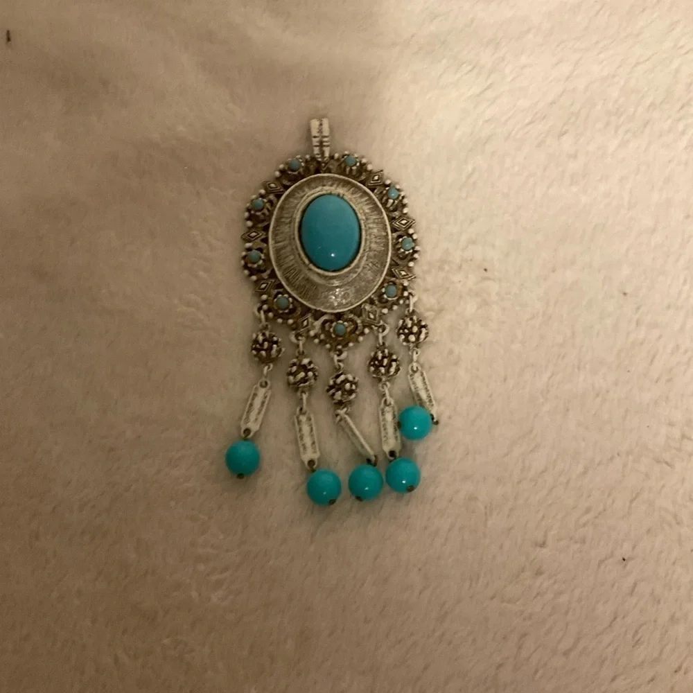 Turquoise and Silver Bohemian Brooch