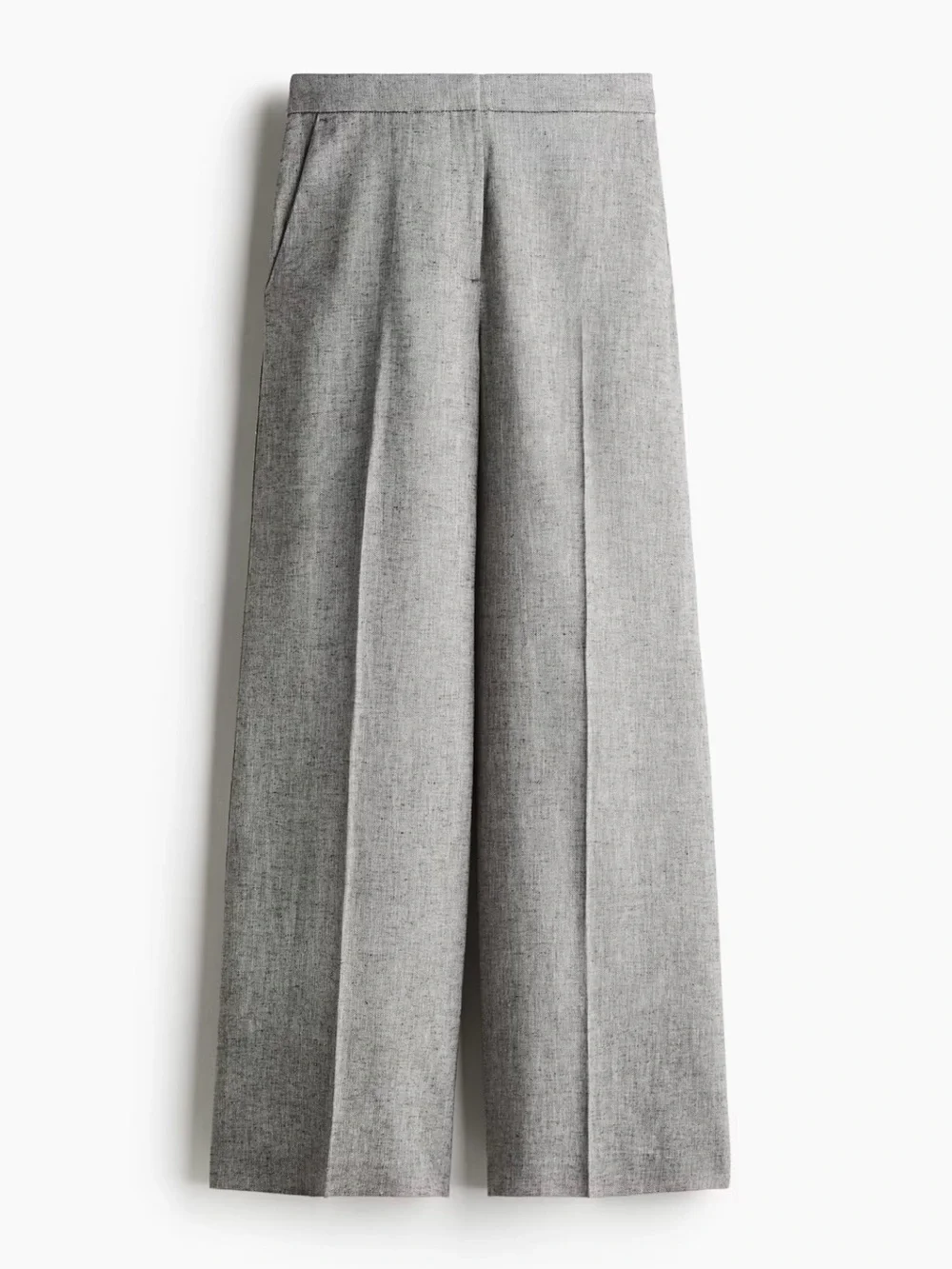 H&M wide leg linen blend pants grey melange