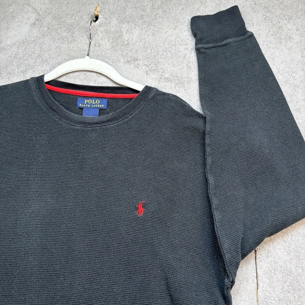 Polo Ralph Lauren Waffle Knit Thermal Shirt Mens XL Black‎ Long Sleeve