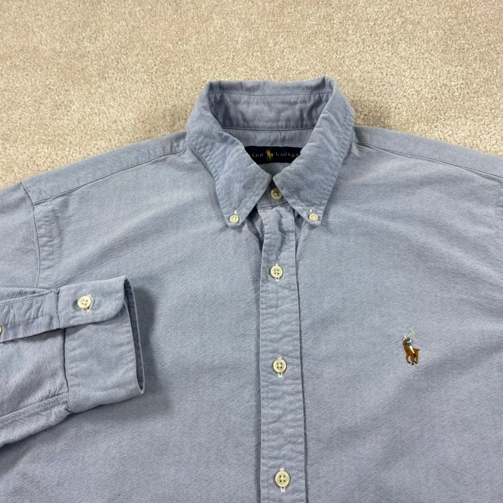 Ralph Lauren Button Down Shirt Mens Large Blue Oxford Long Sleeve Pony Logo