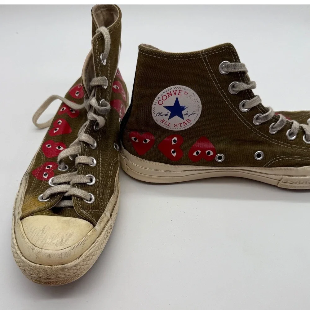 Converse Chuck PLAY Comme des Garcons Olive shoe Sneakers‎ sz 8 -worn thrarashed
