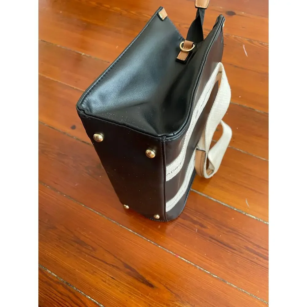 Adrienne Vittadini Montauk Tote Black Logo Strap Purse AV Charm