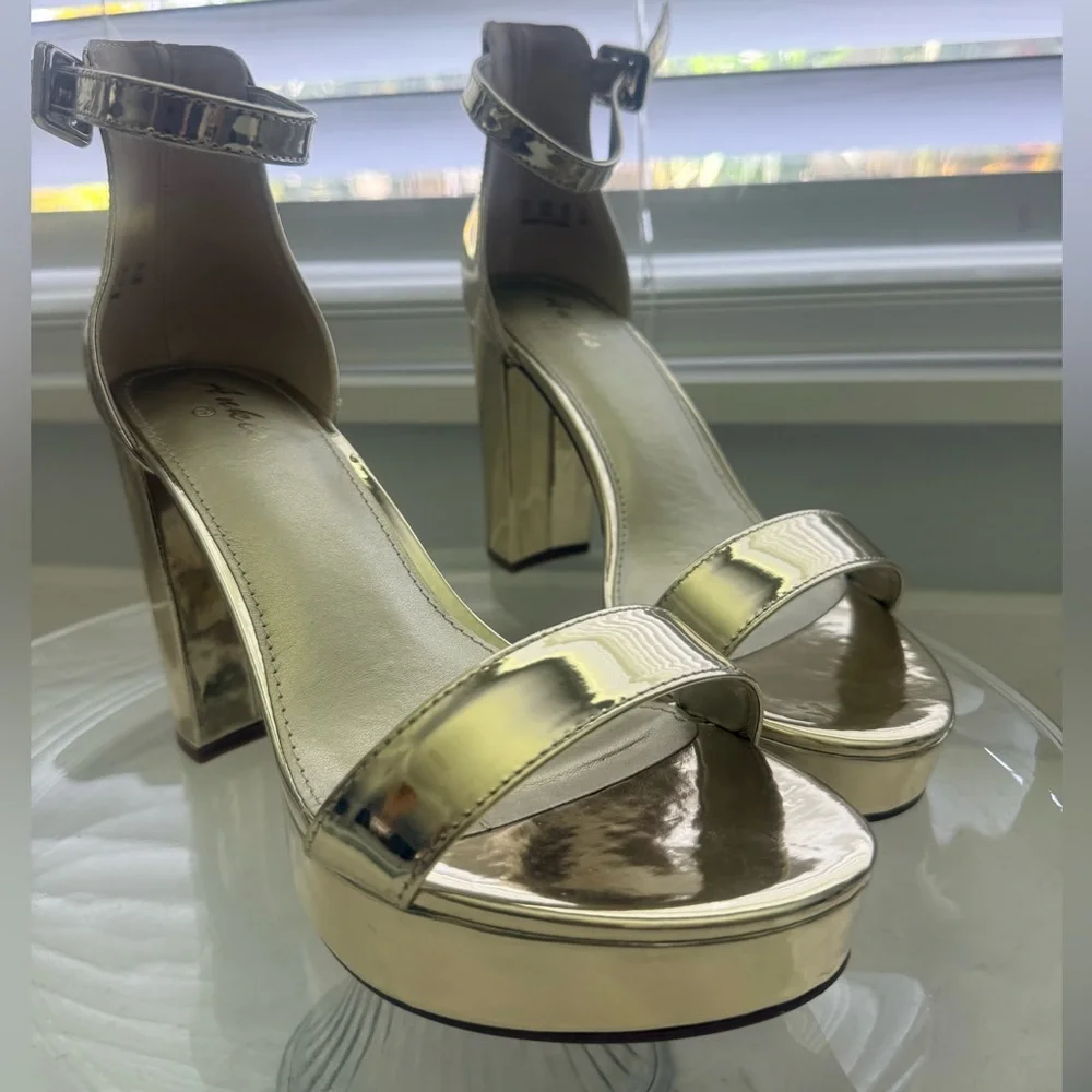 Gold Chunky Platform Heels - 4 Inch Block Heeled Sandals