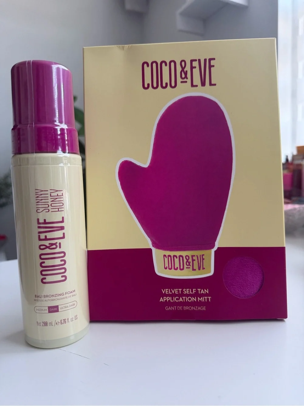 Coco & Eve Sunny Honey Bali Bronzing Foam Dark + Luxe Tanning Mitt Set NEW