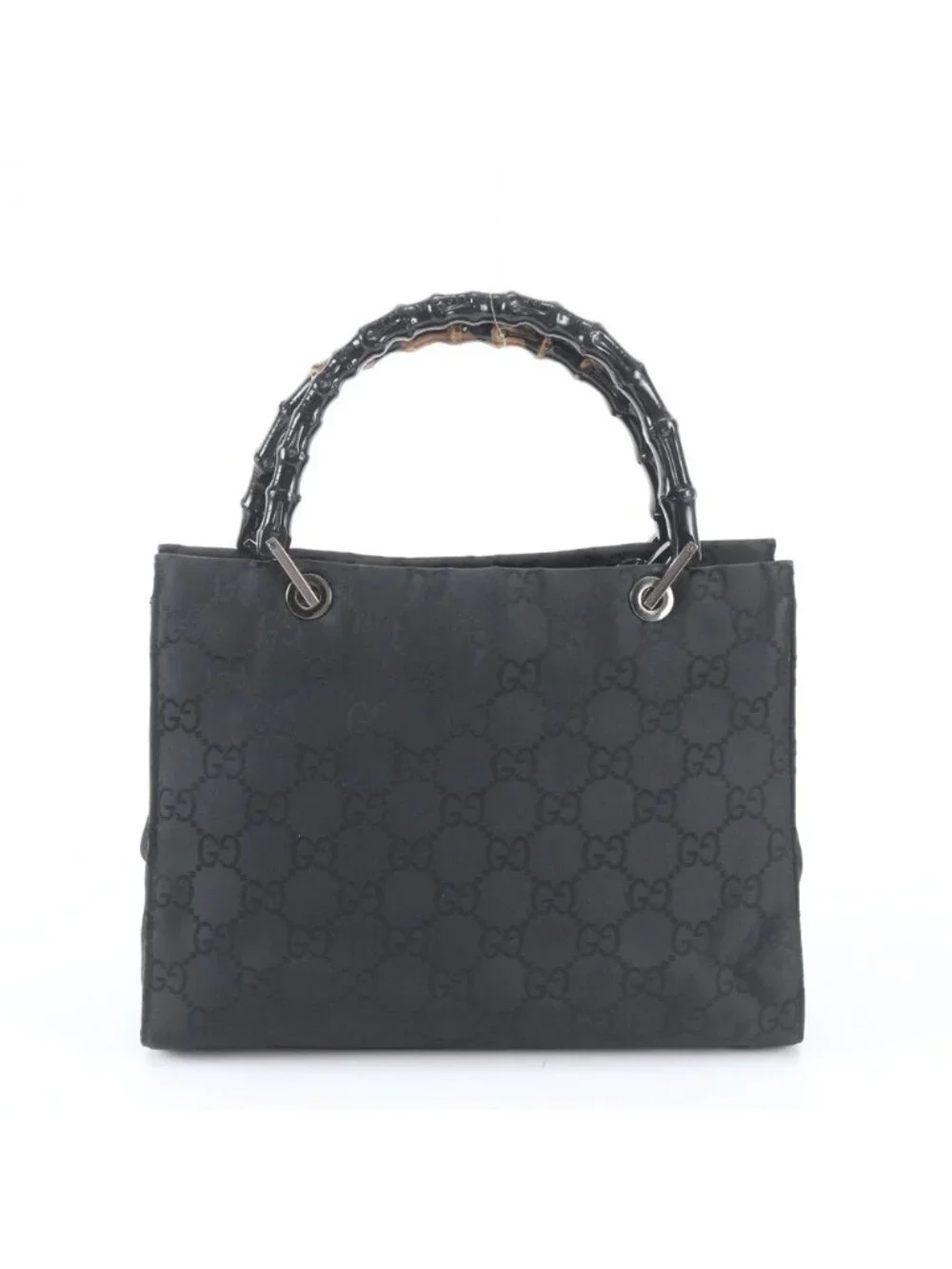Gucci Bamboo GG Nylon Leather Tote Shoulder Hand Black