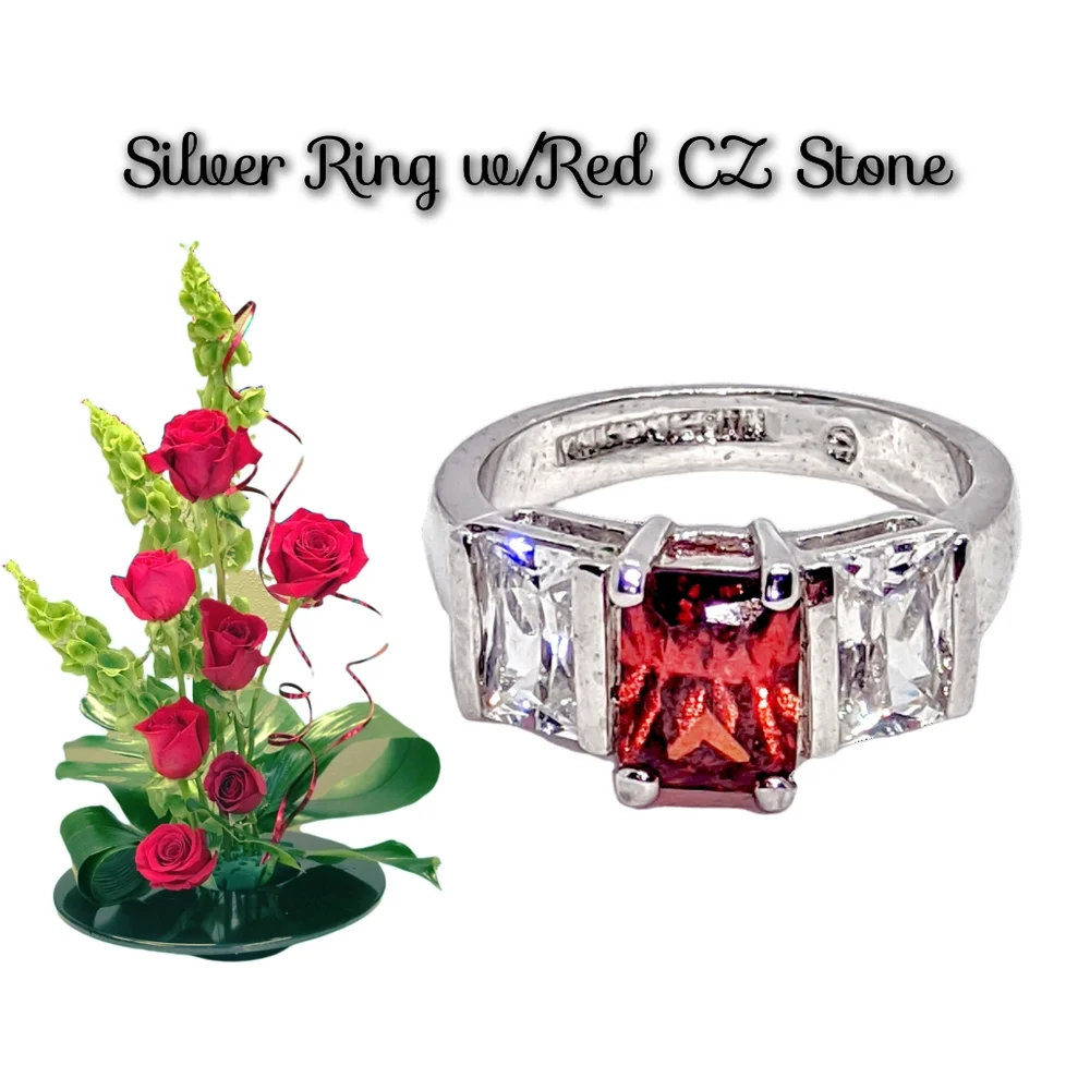 👣4/$20. Silver Ring w/Red CZ Stone