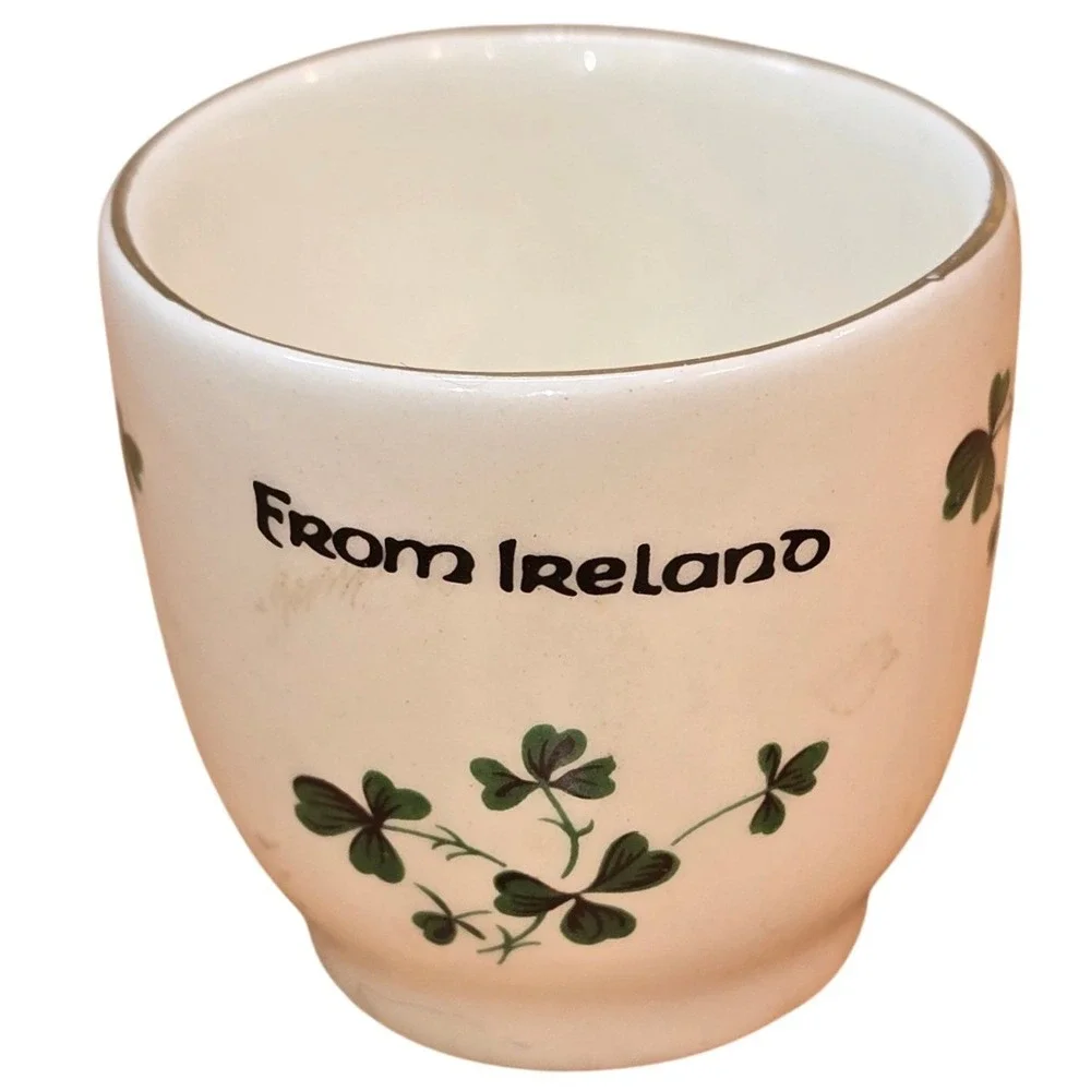 Vintage Carrigaline Perrery Cork Ireland Small Sugar Cup Shamrocks Green‎ Gold