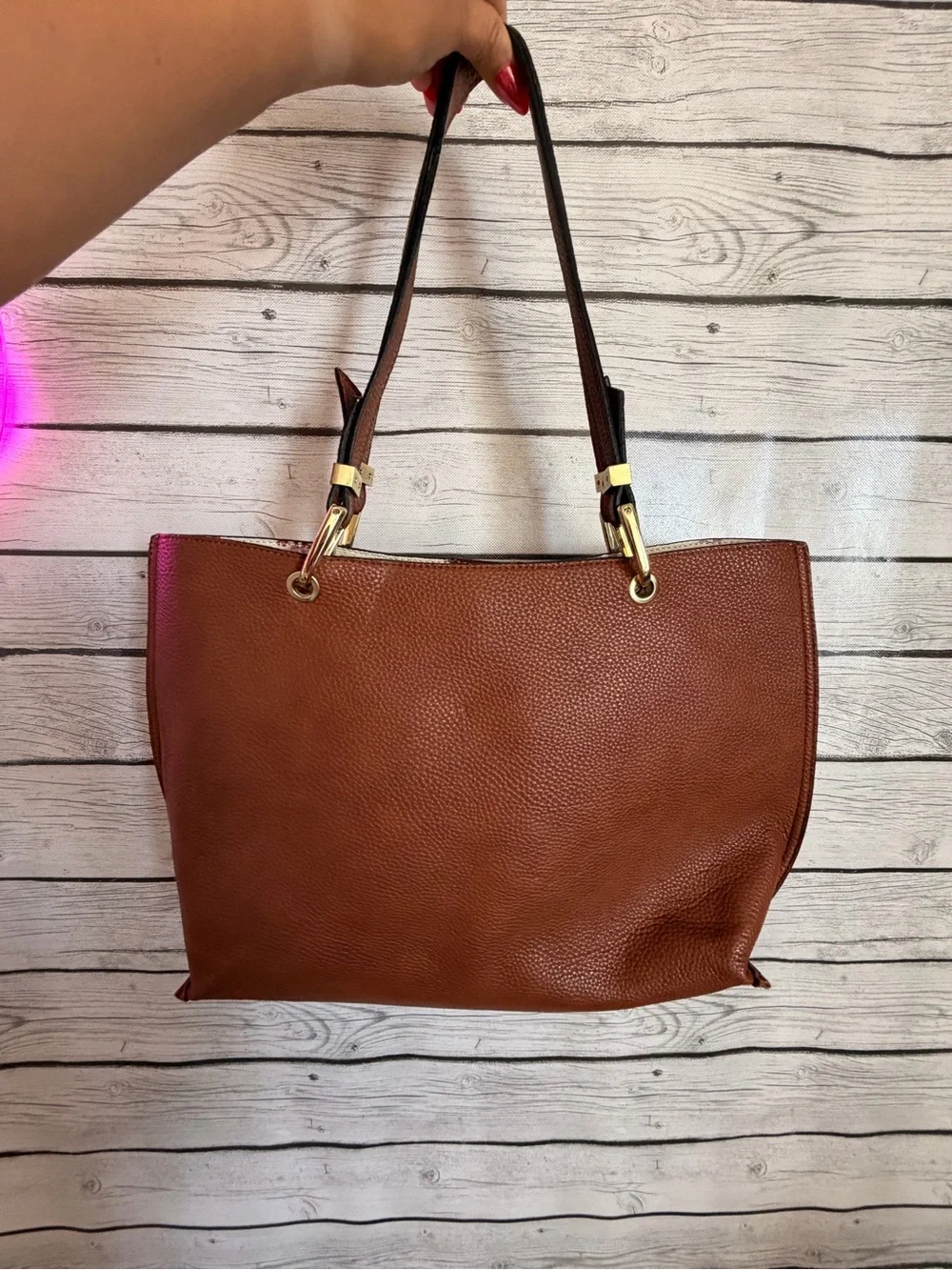 Steve Madden Brown Pebbled Tote with Gold Hardware