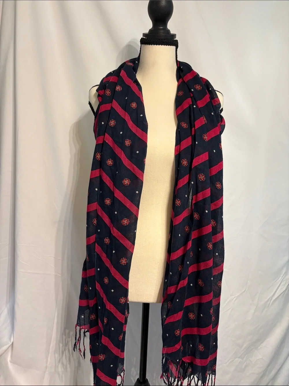 Tommy Hilfiger Women’s Navy and Burgundy Preppy Multiuse Classic Scarf