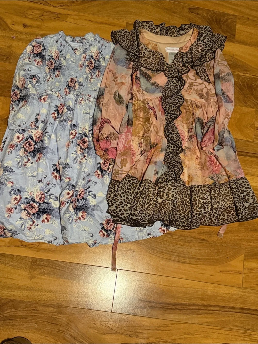 Sophie Max Blue Floral Dress with Pink and Brown Accents
