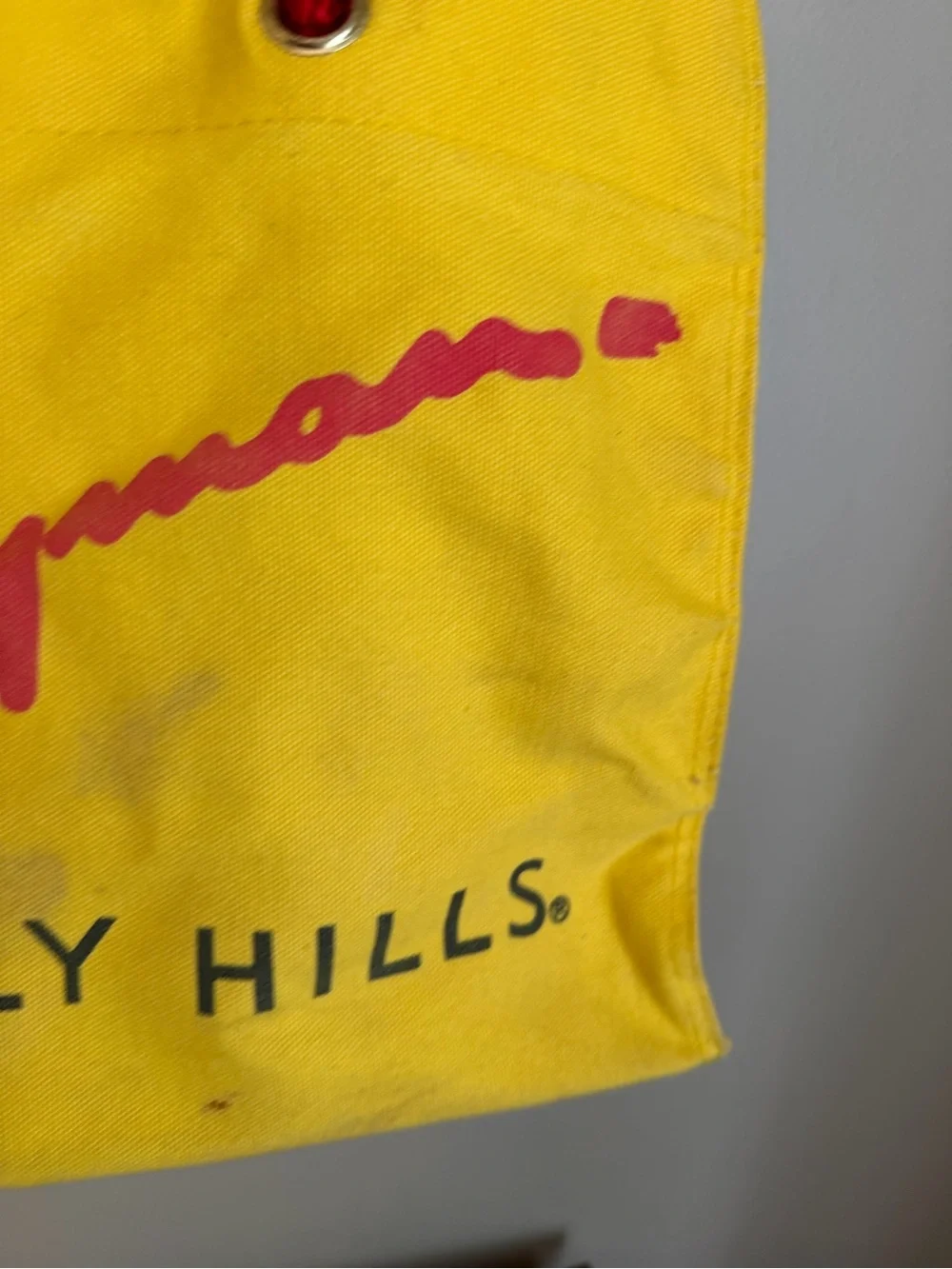 Fred Hayman Beverly Hills Canvas Tote Yellow Thrashed Shopping Markets Vtg