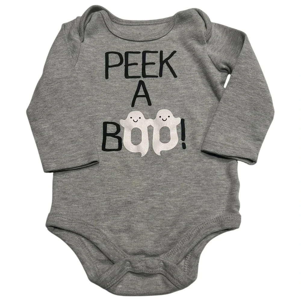 Carters Unisex Baby Cute Ghost Peek-A-Boo Halloween Long Sleeve Bodysuit Gray 16