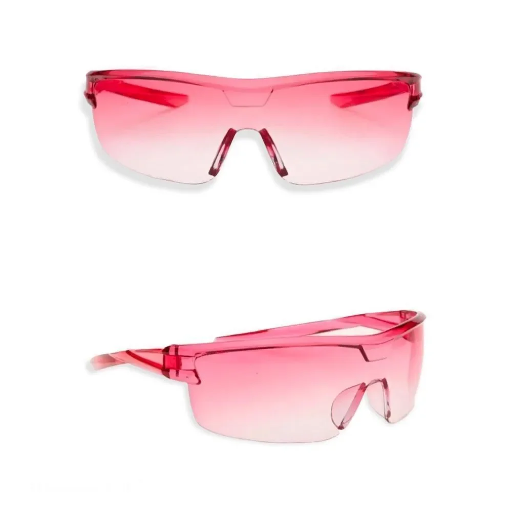 🆕Pink Ombre Tinted Lens Flat Top Rimless Wrap Around Sunglasses