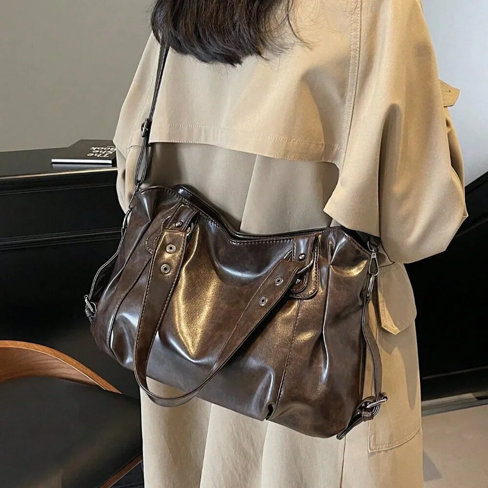 Coffee Brown Vintage Women Large Capacity Handbag