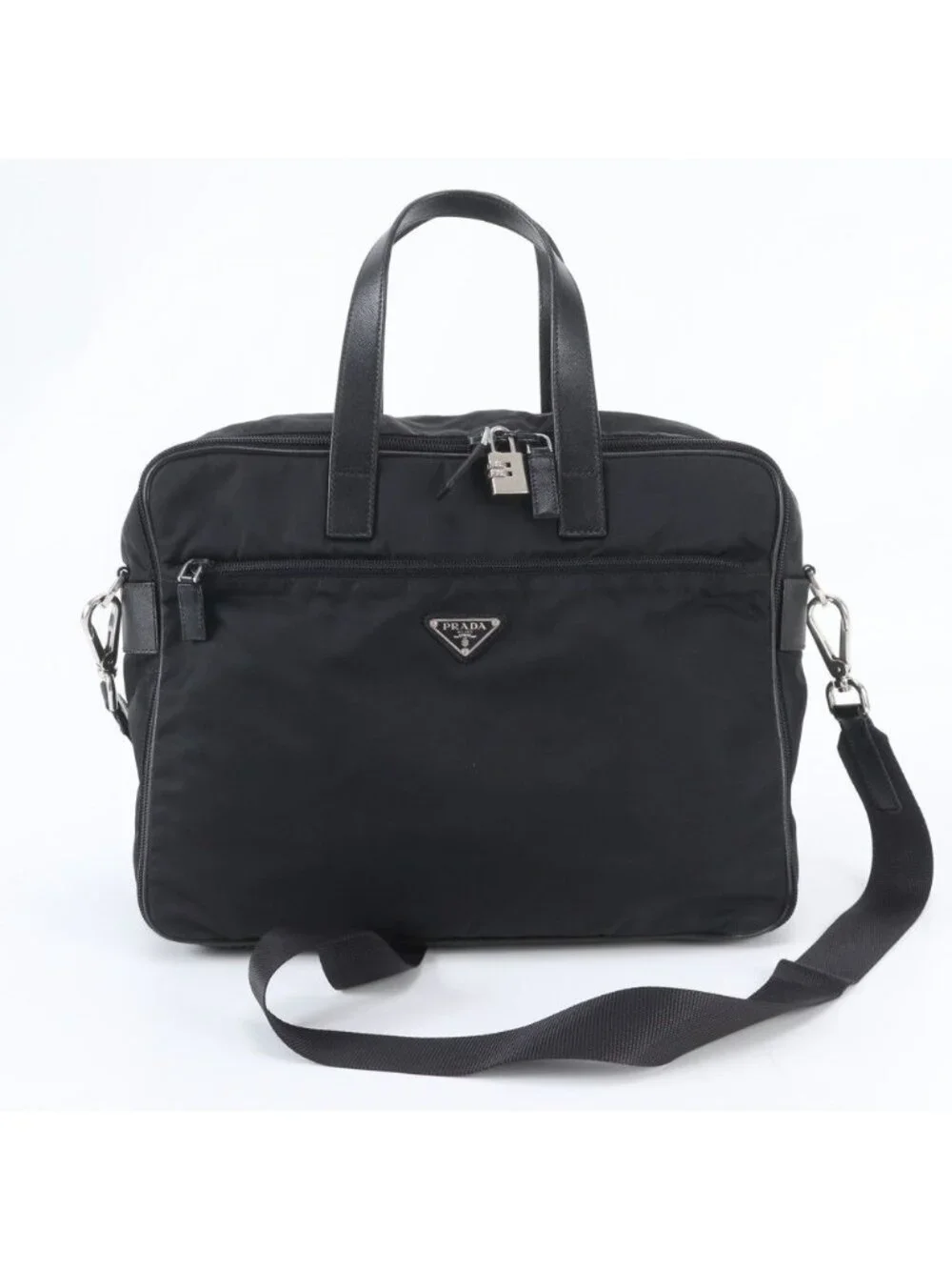 Prada Tessuto Nylon Leather 2-Way Business Crossbody Document Tote Shoulder