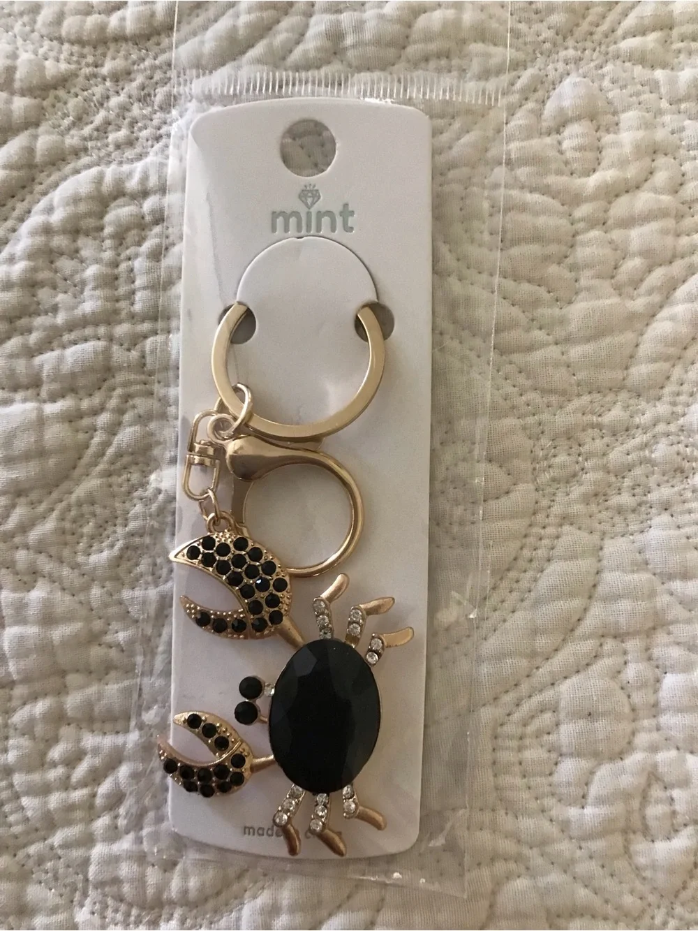 Mint Gold-Tone Black Crab Key & Card Holder Charm