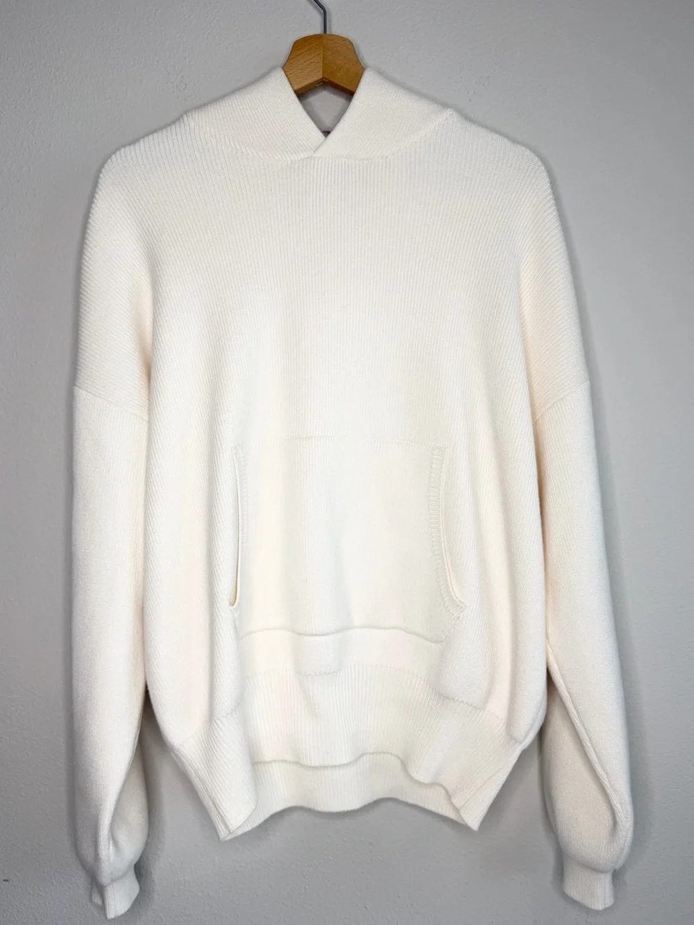 Alo Yoga Scholar Hoodie in Ivory Ribbed Knit Hoodie Sweater Unisex Size XS