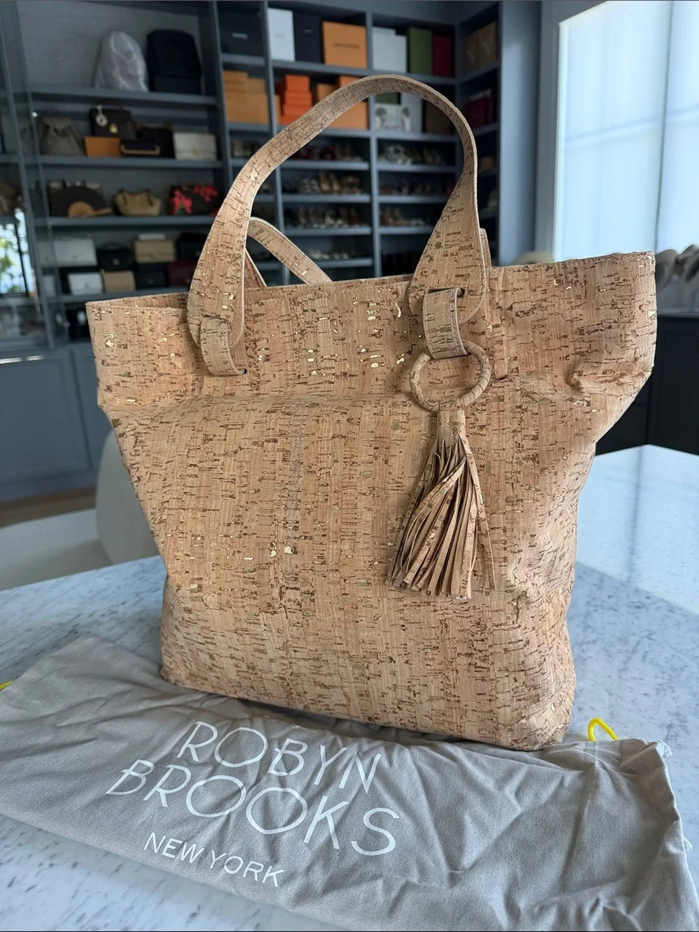 Robyn Brooks Cork Tote Bag with Tassel