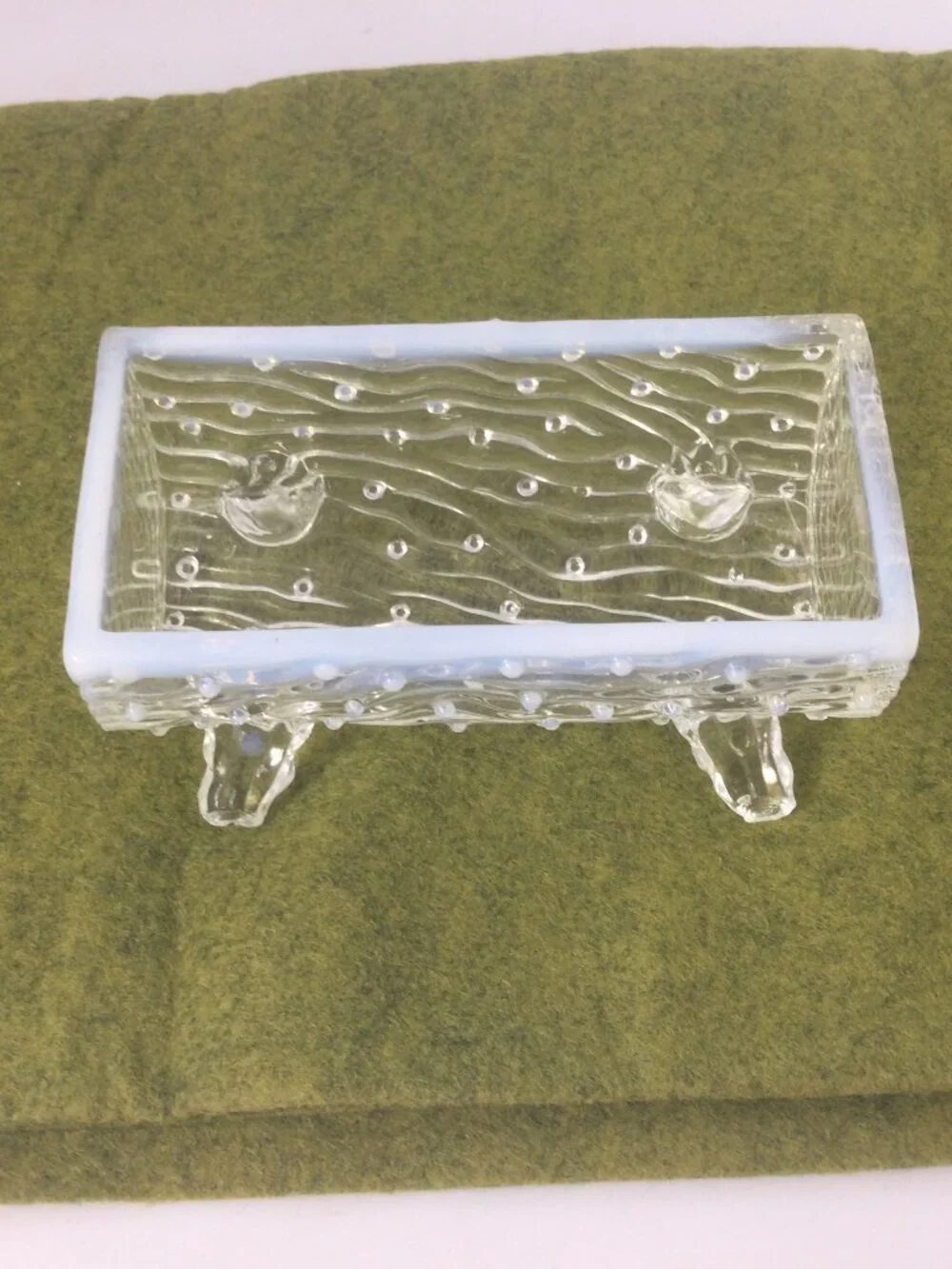 Vintage Fenton Northwood Log Clear White Texture Glass Butter Dish Footed 5