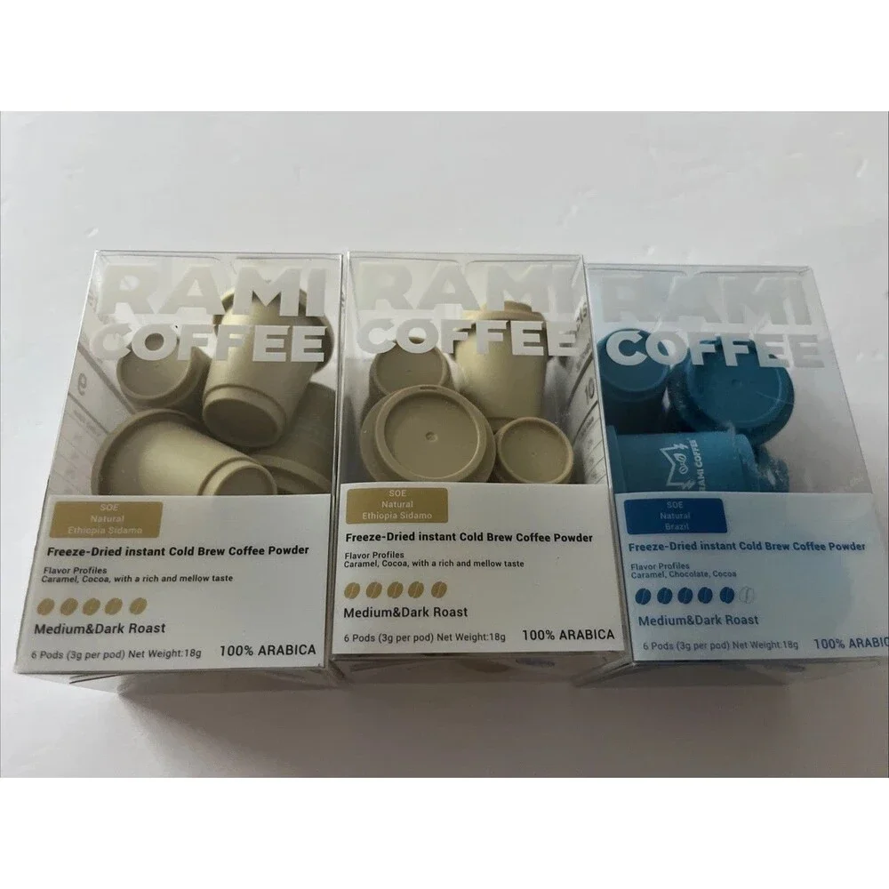 RAMI COFFEE Freeze-Dried Cold Brew Coffee Pods 6 Pack 18g Arabica 2Carmel (18pod