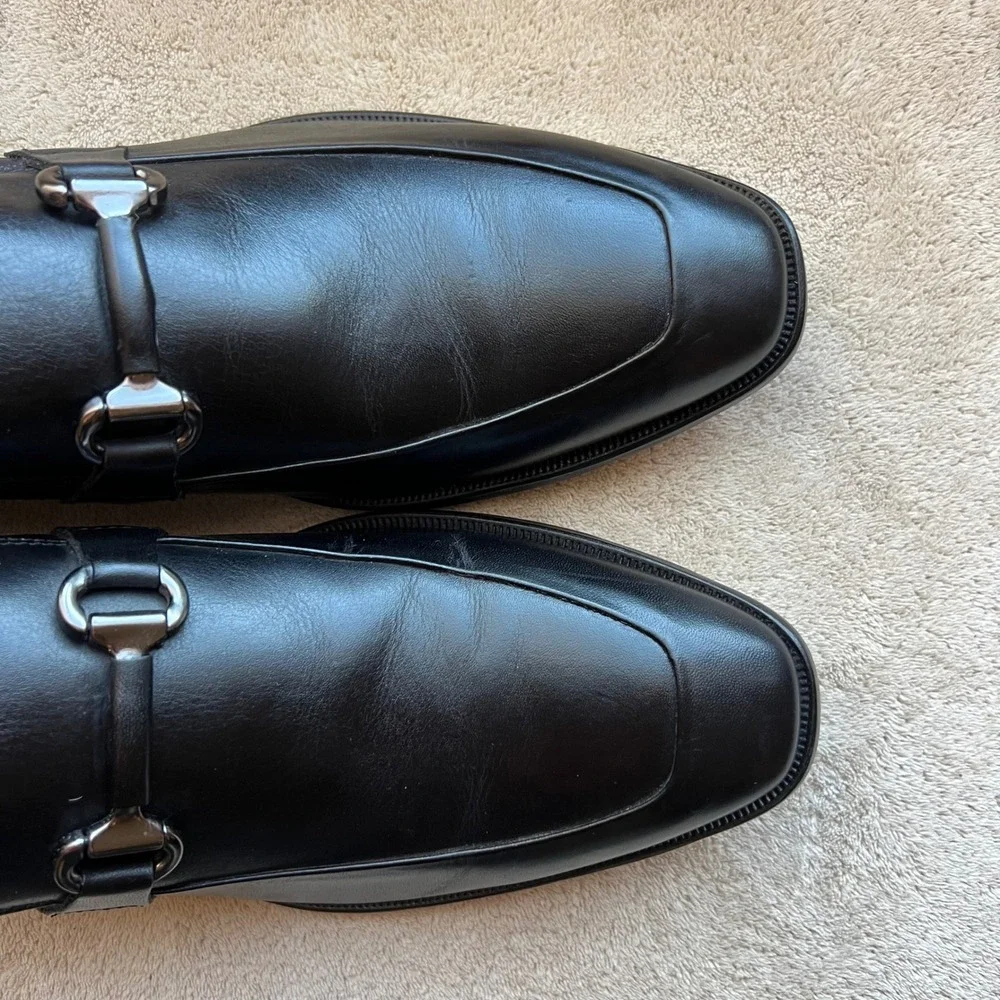 Johnston & Murphy McClain‎ Men 9.5 M Black Leather Bit Loafer Shoes Apron Toe