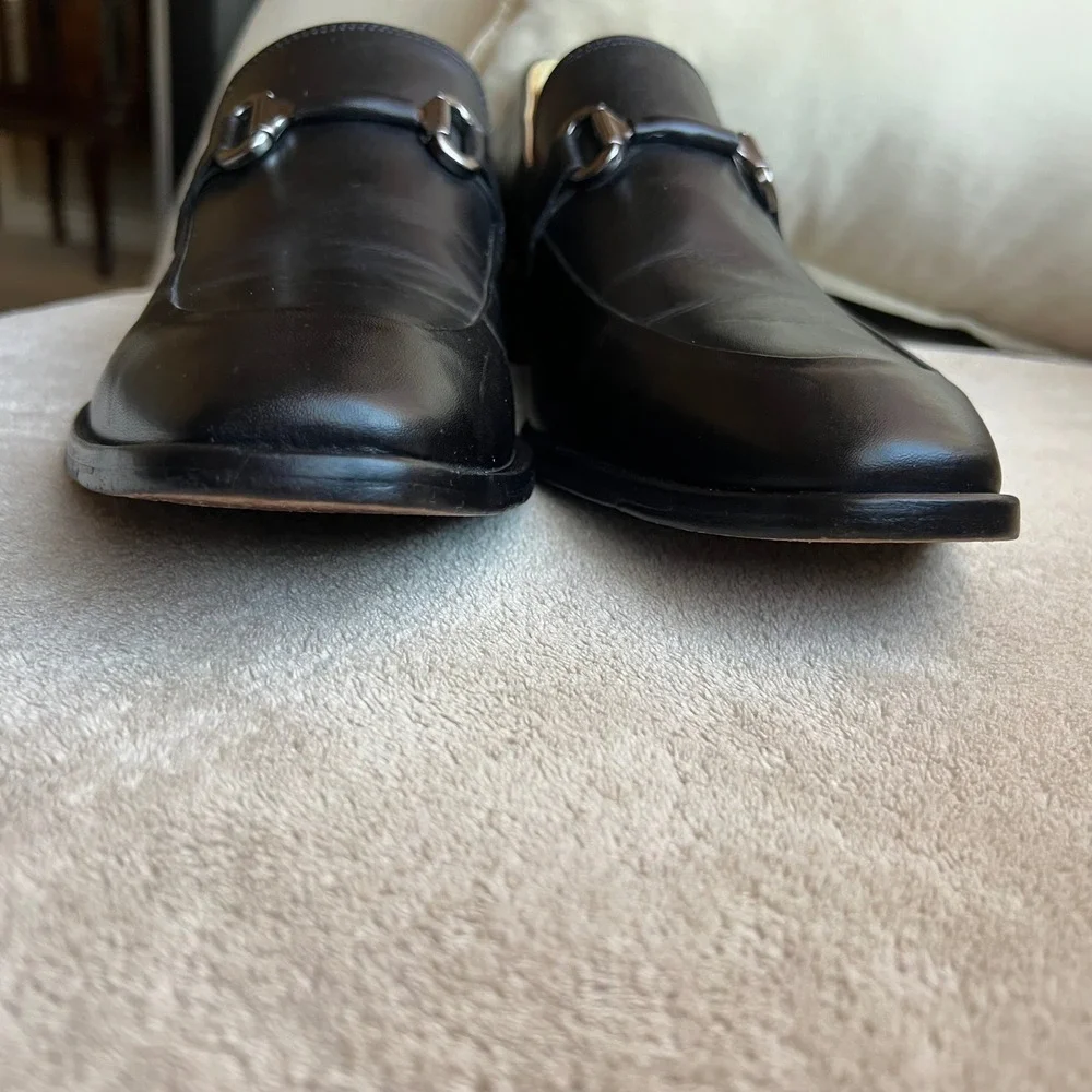 Johnston & Murphy McClain‎ Men 9.5 M Black Leather Bit Loafer Shoes Apron Toe