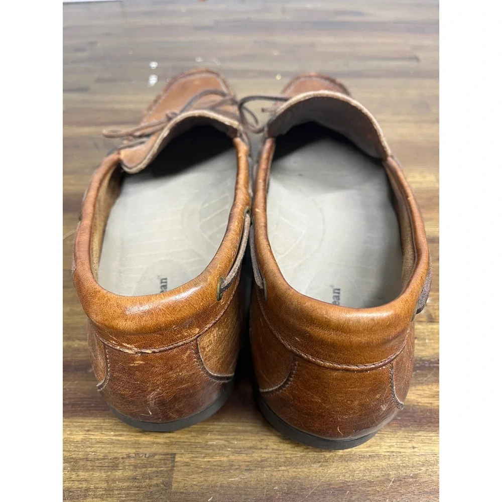 LL Bean Mens Handsewn Camp Mocs Brown Leather Boat Shoes Loafers Slip On