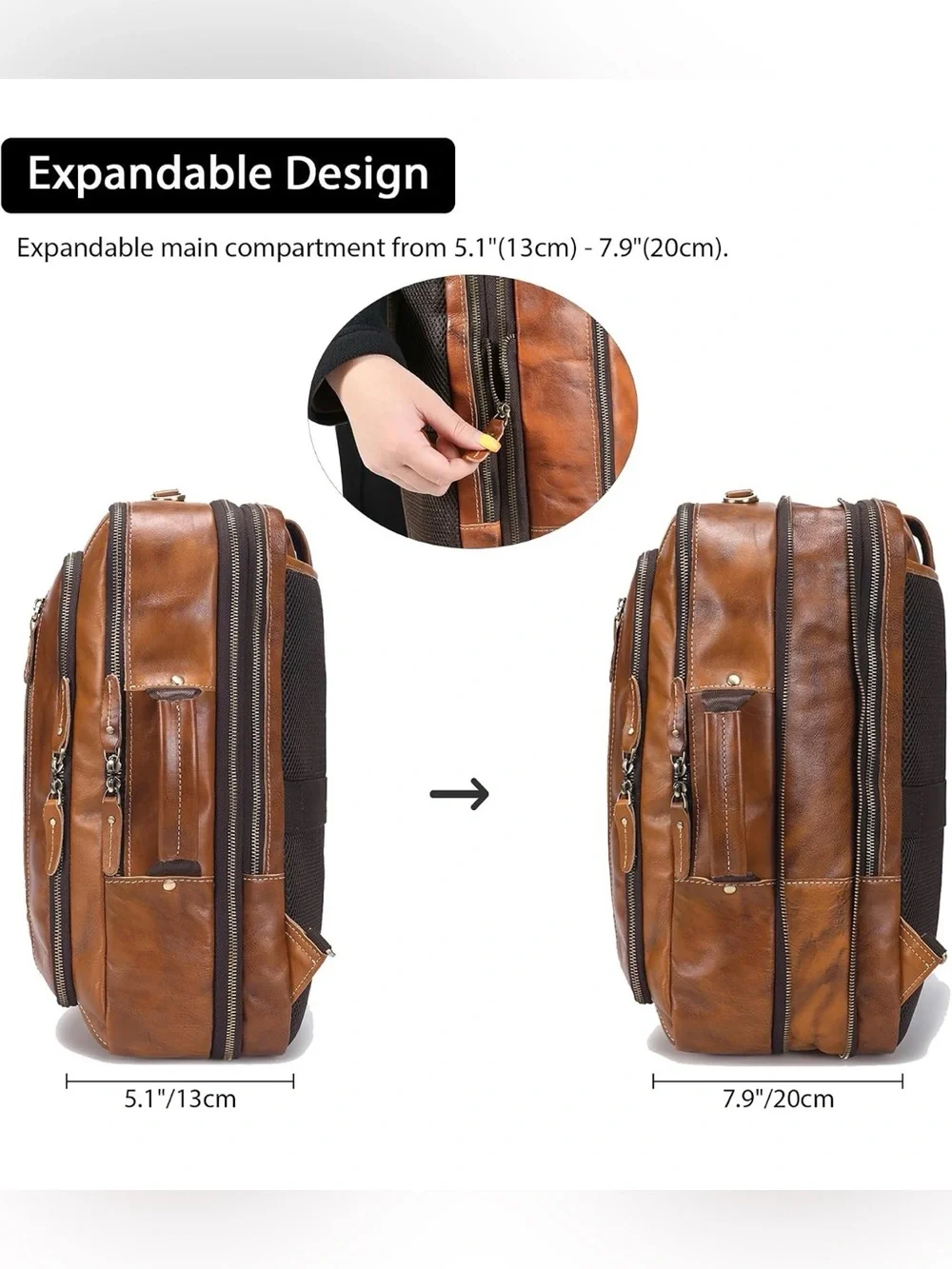 Lannsyne Vintage Genuine Leather Backpack 17” Laptop Expandable Briefcase Bag
