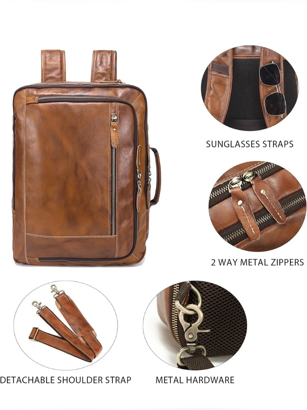 Lannsyne Vintage Genuine Leather Backpack 17” Laptop Expandable Briefcase Bag