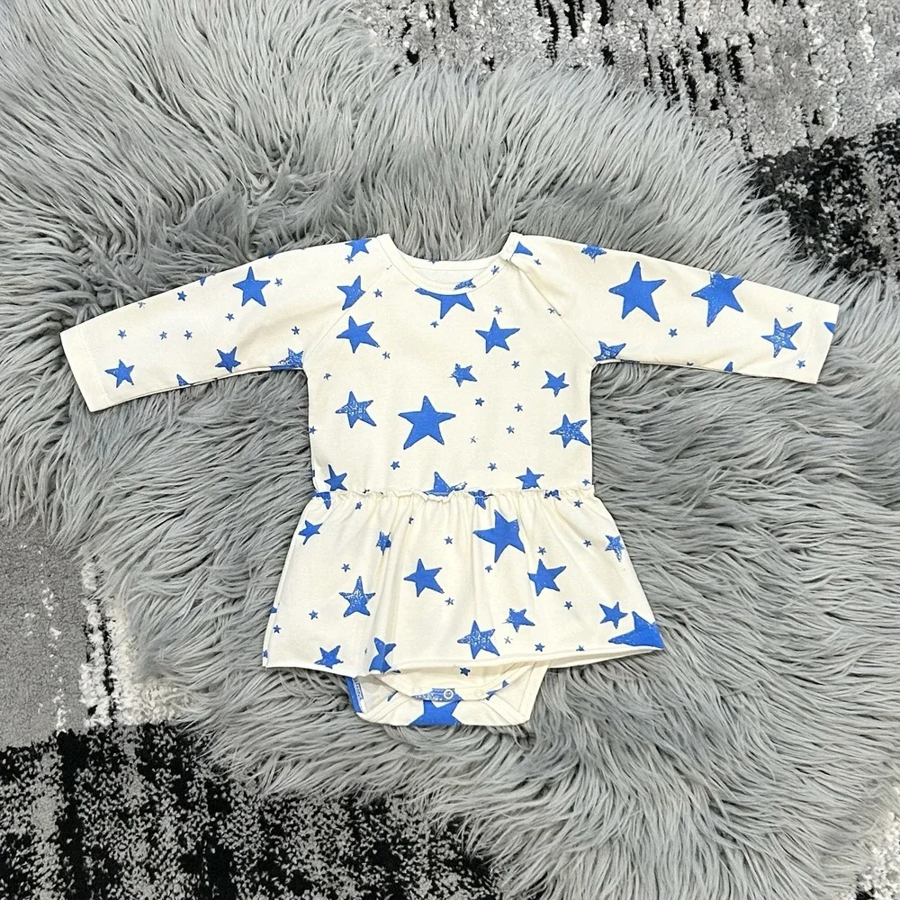 Noé & Zoë‎ Berlin Baby Girls Blue Stars Pattern Skirted Bodysuit Size 3-6month