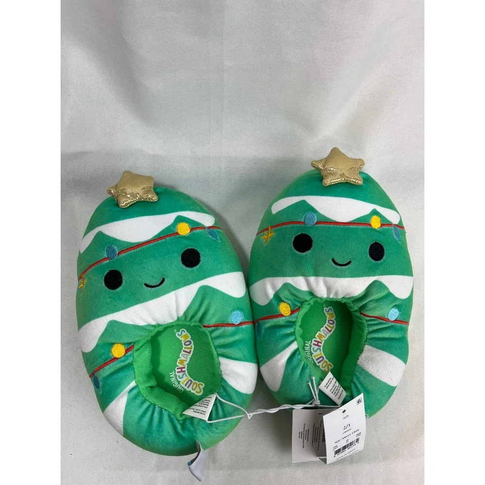 Squishmallows Christmas Tree Plush Slippers Kids Size 2/3 Green Holiday NWT‎