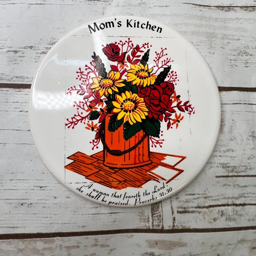 Mid-State Ceramic Trivet Tile White Mom's Kitchen Proverbs 31:30 Floral 6in