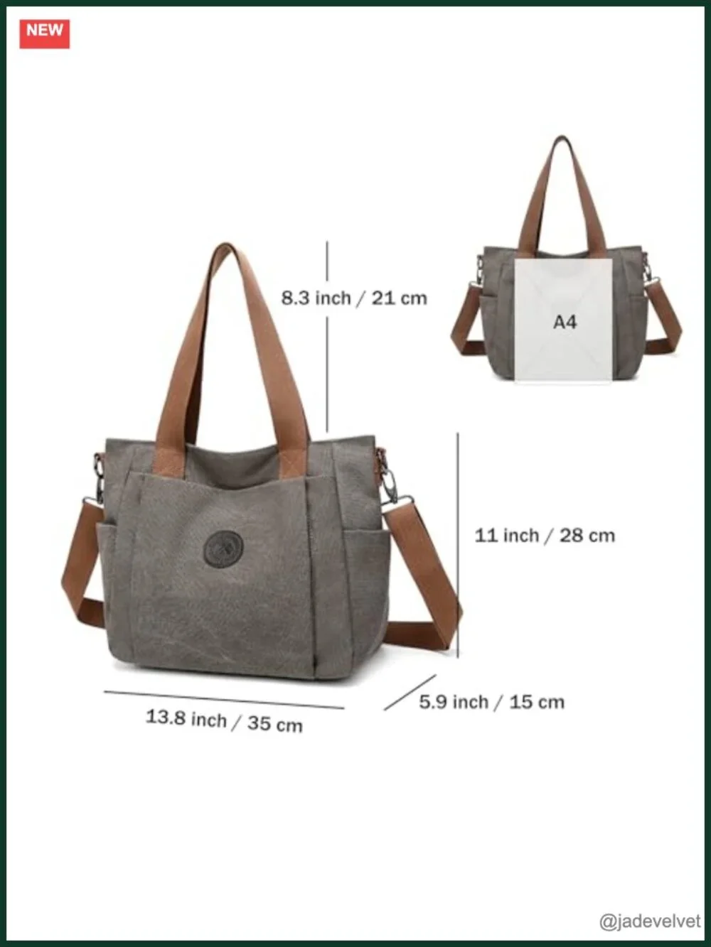 Vintage Washed Canvas Tote Bag Crossbody Shoulder Travel Work Purse