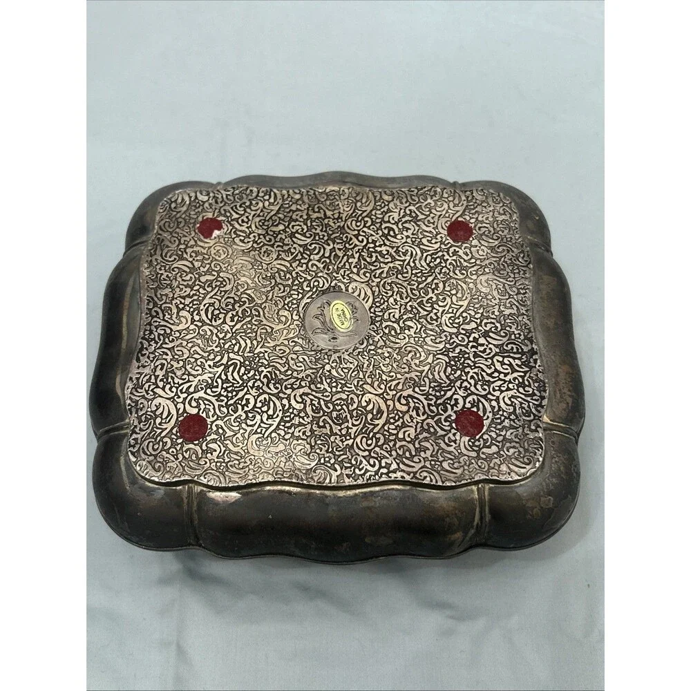 Vintage Godinger Silver Plated Red Velvet Lined Jewelry Box Trinket Box