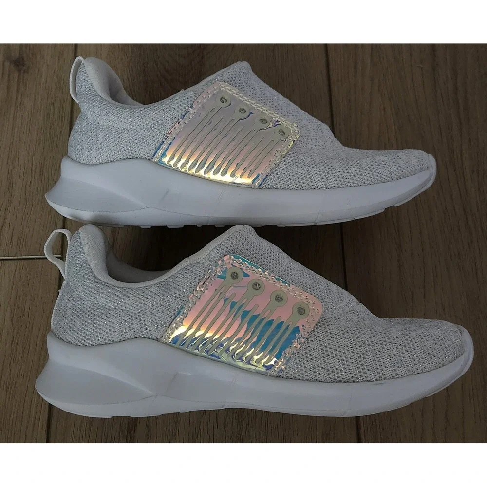 CHILDRENS PLACE Girls 13 White Silver Holographic Running Sneaker Shoes No Laces