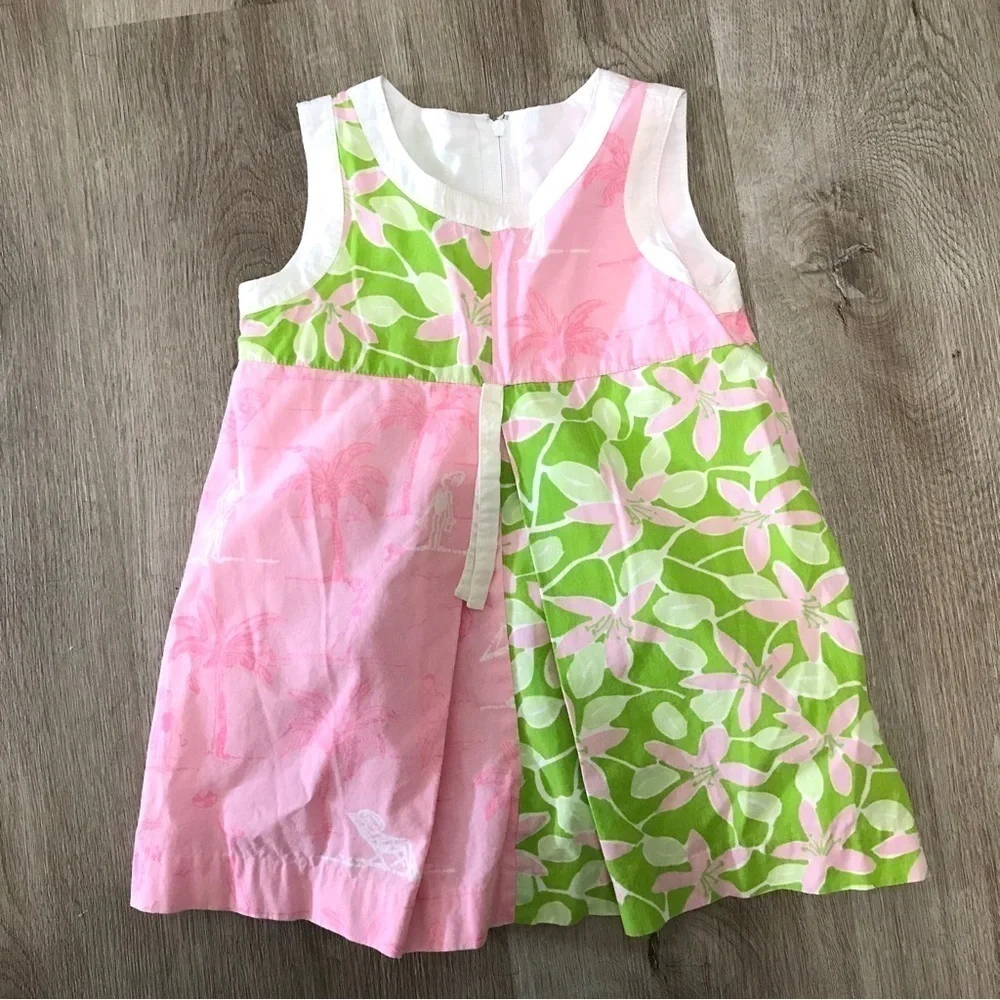 Lilly Pulitzer Vintage White Label Girls 3T Dress Pink Green Tropical Beach