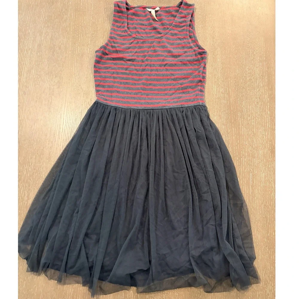 Matilda Jane Girls Sleeveless Stripe Tulle Dress Gray Pink Size Medium 8-10