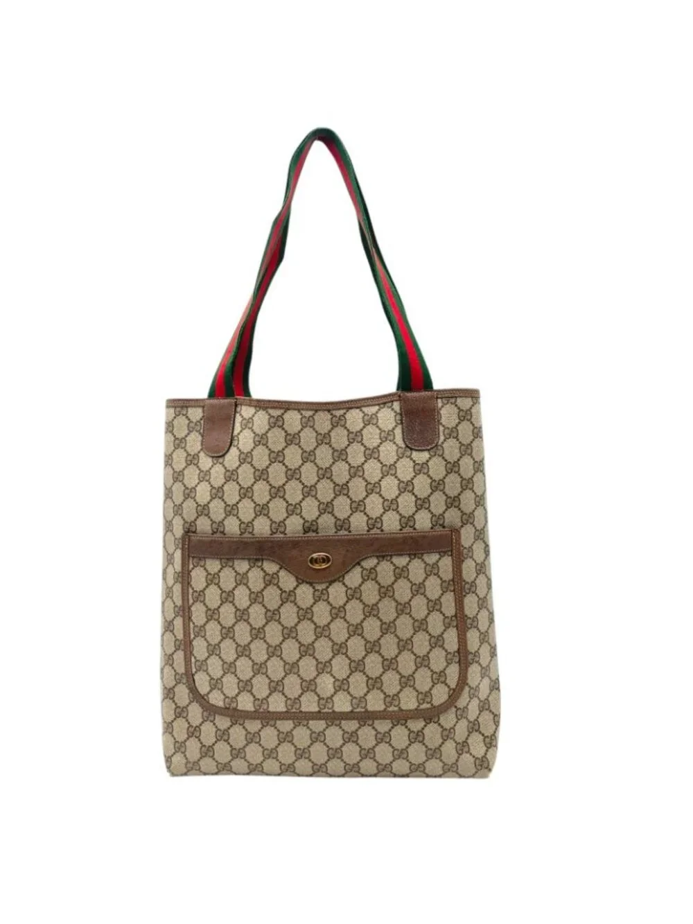 Gucci Tote Handle Vintage Sherry Line GG Plus Leather Gray Judah Brown Gold