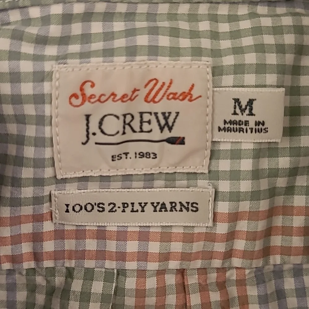 J CREW Secret Wash Multicolor Block Plaid Cotton Mens Sz M Long Sleeve Shirt NEW