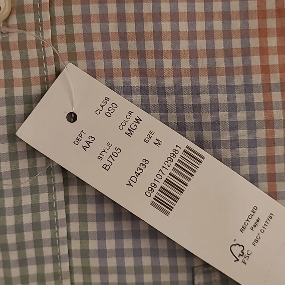 J CREW Secret Wash Multicolor Block Plaid Cotton Mens Sz M Long Sleeve Shirt NEW
