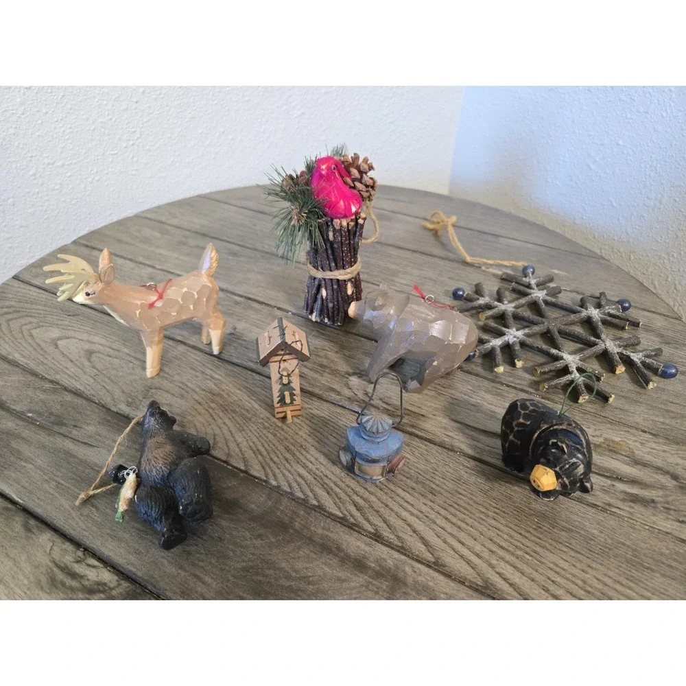 Set Of 8 Rustic Outdoor Cabin Themed Christmas Ornaments
