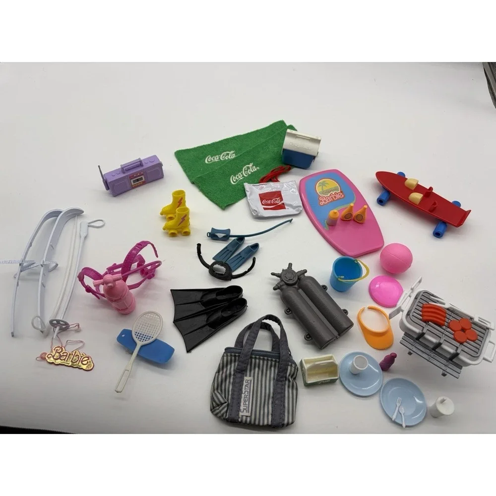 Vintage 80s 90s Barbie Sports Surfing Scuba Swim Accessories Beach Coke Lot‎