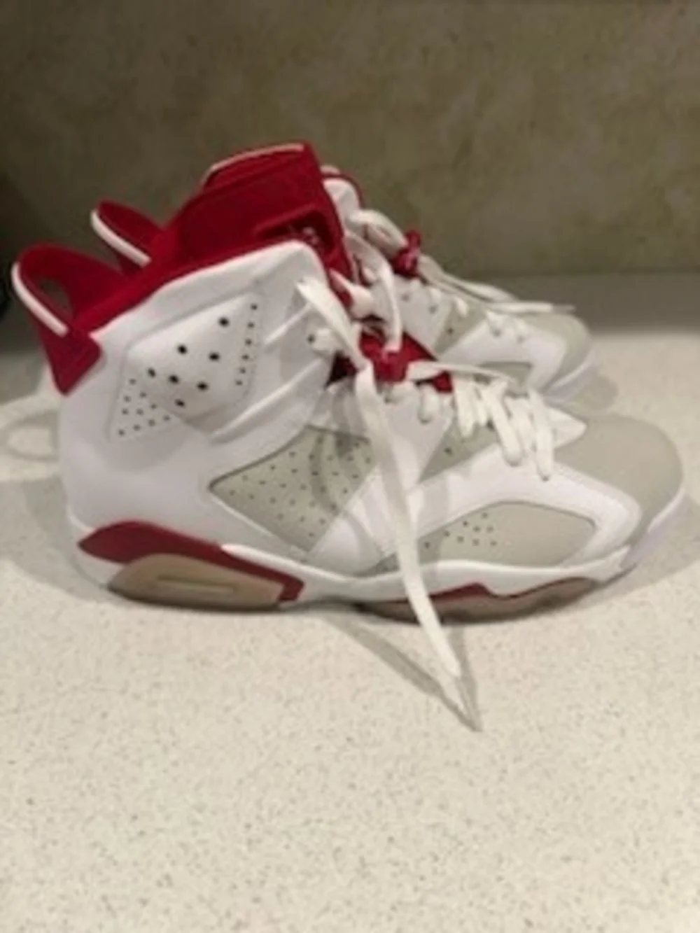 Jordan White and Red High-Top Sneakers