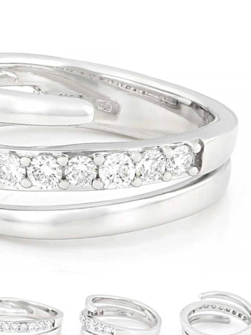 Lab grown diamonds Modern crossover Multi-Band Ring - 50.pts rhodium over 925