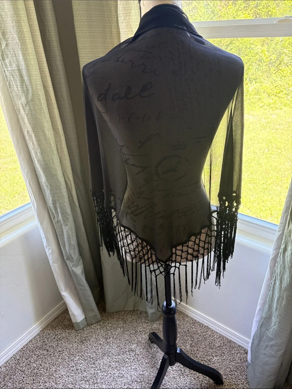 Sheer Black Fringe Shawl Wrap