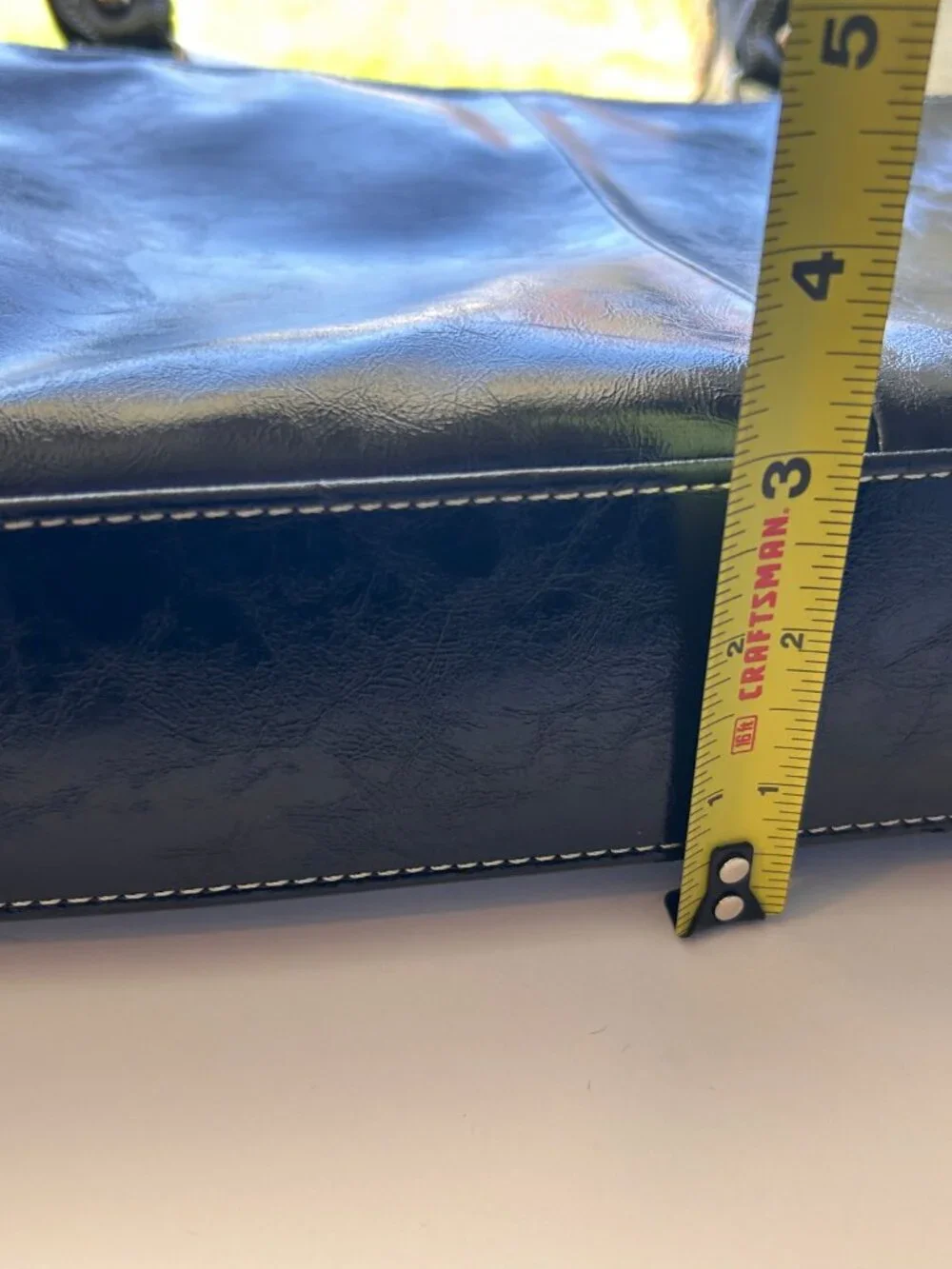 Samsonite Black Faux Leather Laptop Tote Work Bag Contrast Stitch Zip